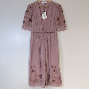 NWT SEA New York Greta Embroidered Midi Dress in Blush